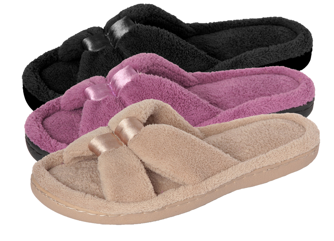 Ladies Plush Double Knots SLIPPERS - Assorted Colors