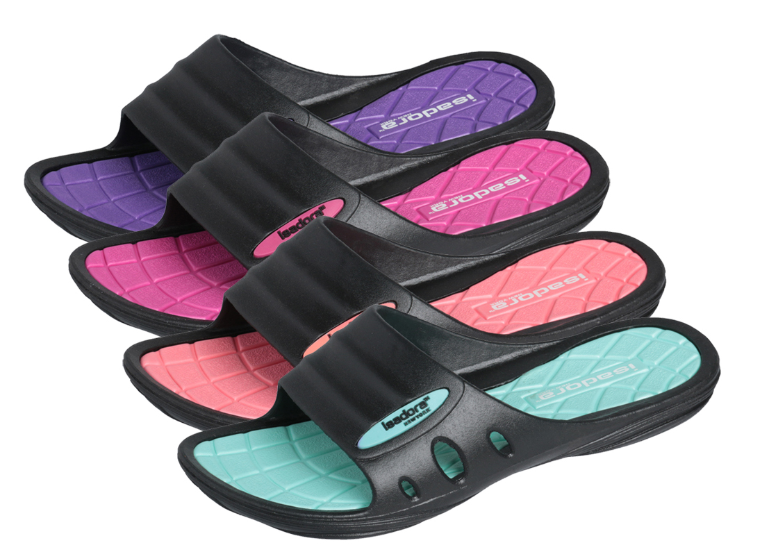 Women's Sport Slide Sandals - Black w/ Colored Footbed