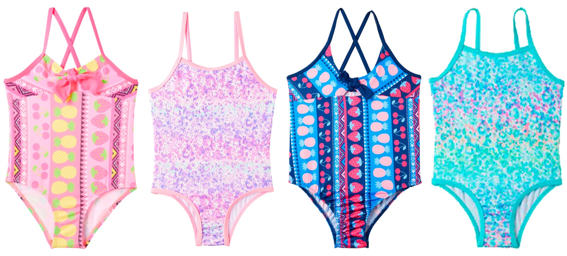 ''Toddler Girl's Printed One-Piece Swimsuits - Tribal, Tropical Fruit, & Ombre Sparkle Print - Sizes 
