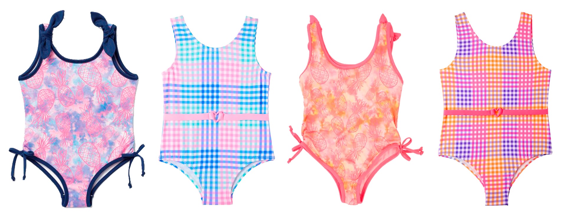 ''Toddler Girl's Printed One-Piece Swimsuits - Tie-Dye, Checkered, & Pineapple Print - Sizes 2T-4T''