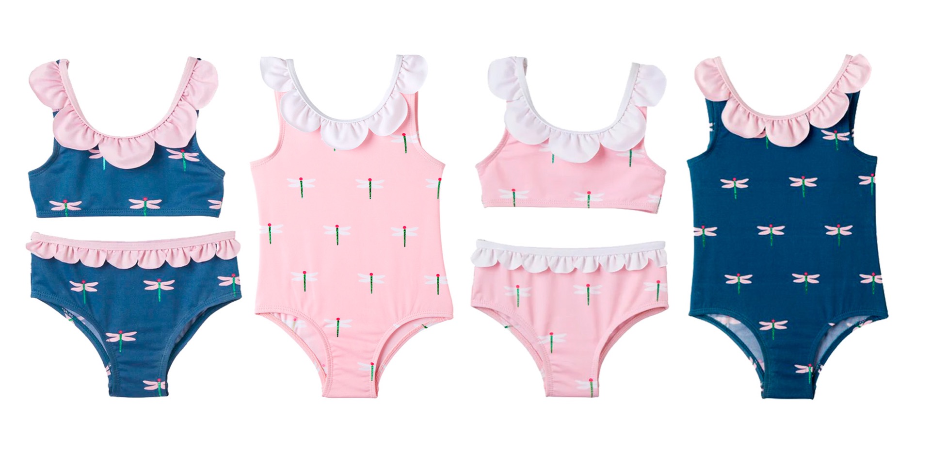 Toddler Girl's Fashion One-Piece & Two-Piece Swimsuits w/ Ruffle Details - Dragonfly Print - Sizes 2
