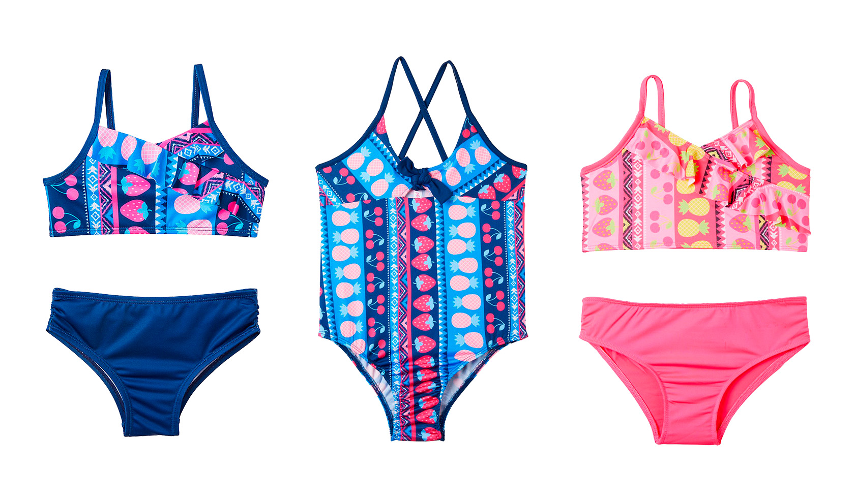 Girl's Bohemian Fashion One-Piece & Two-Piece Swimsuits - Tropical Fruit Print - Sizes 4-6X