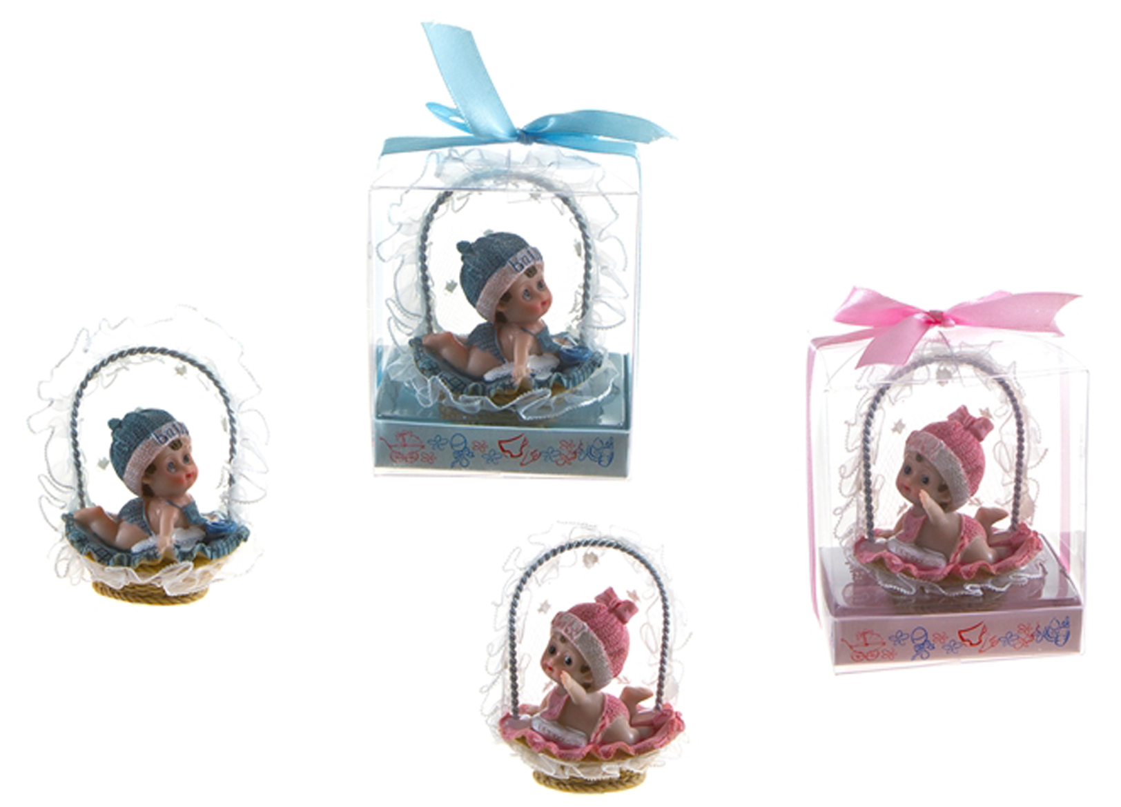 Gender Reveal Baby Crawling in Basket Party Favors w/ Designer Gift Box - Choose Your Color(s)