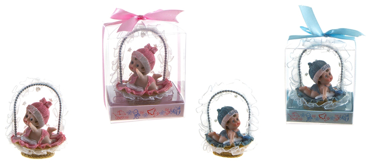 Baby on Tummy inside Basket Poly Resin