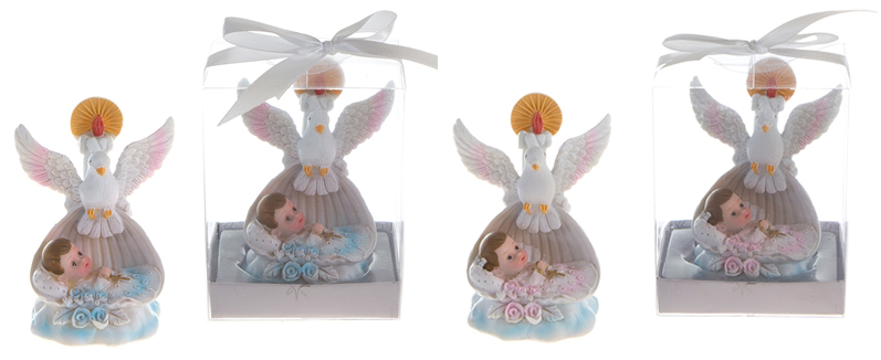 Baby In Bassinet w/Dove CANDLE Poly Resin