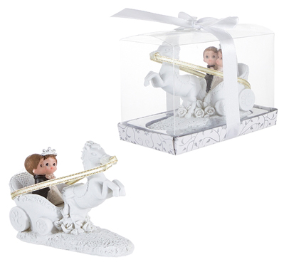 Baby WEDDING Couple on Horse Carriage Poly Resin w/ Gift Box