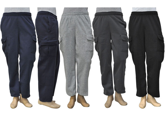 Men's Solid Fleece SweatPANTS w/ Cargo Side Pockets - Choose Your Size(s)