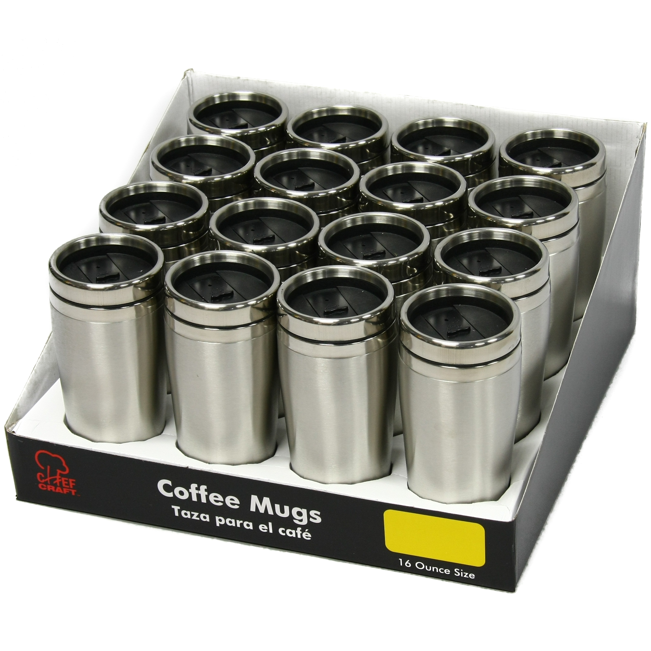 16 oz. Stainless Steel COFFEE Mugs PDQ in Shelf Display