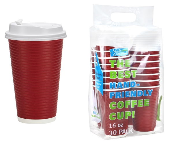 16 oz. Ripple Hot Cup w/ Lid - Maroon - 30-Packs - Nicole Home Collection