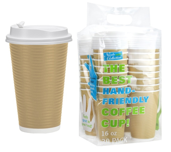 16 oz. Ripple Hot Cup w/ Lid - Tan - 30-Packs - Nicole Home Collection
