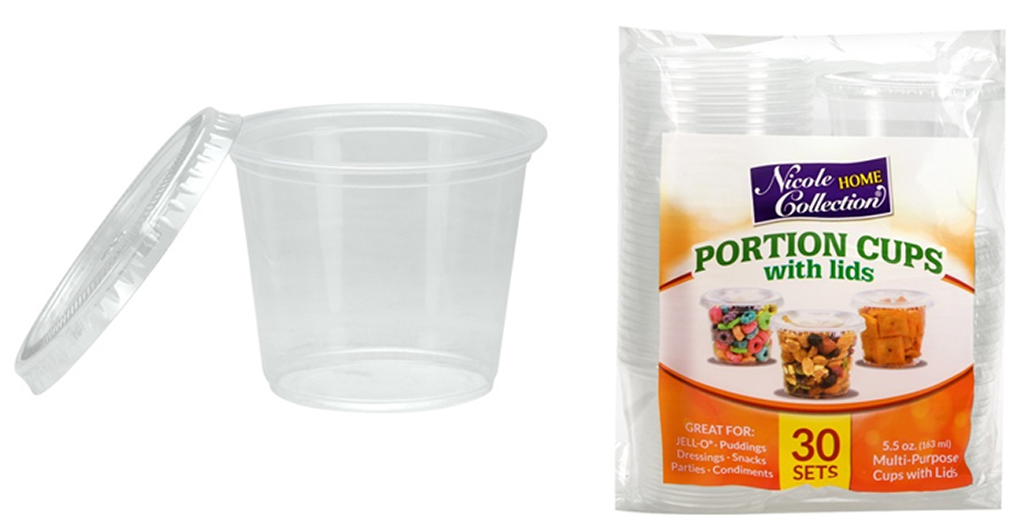 5.5 oz. Plastic Portion Cup w/ Lid - Clear - 30-Packs - Nicole Home Collection