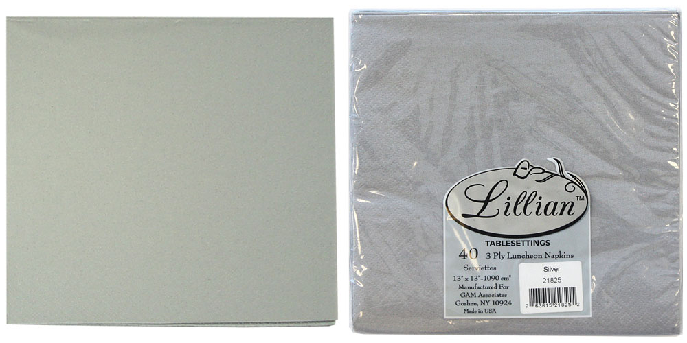 Solid Silver Luncheon Paper NapkINs 40-Packs - Lillian