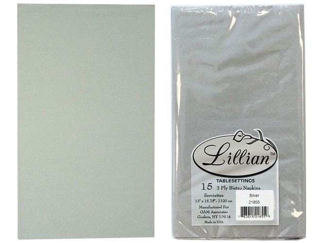 Solid Silver Bistro Paper NapkINs 15-Packs - Lillian