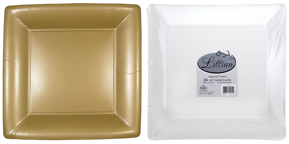 ''Solid GOLD 10'''' Square Dinner Paper Plates - Lillian''