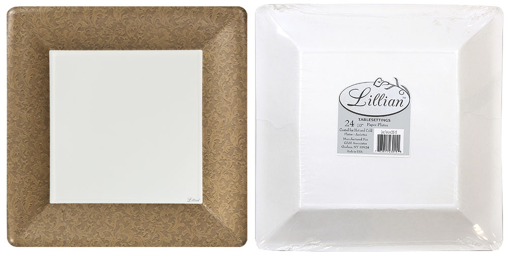 ''Texture Gold 10'''' Square DINner Paper Plates - Lillian''