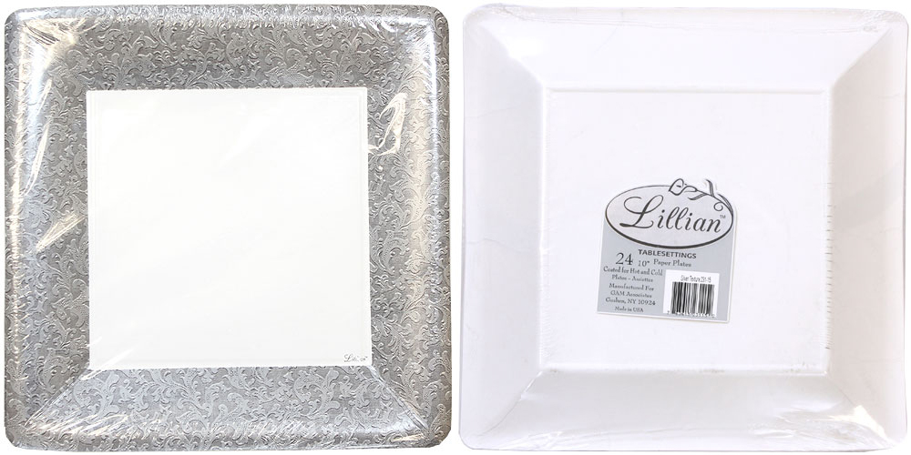 ''Texture Silver 10'''' Square DINner Paper Plates - Lillian''