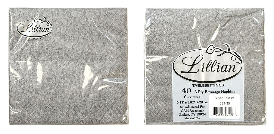 Texture Silver Beverage Paper NapkINs - Lillian
