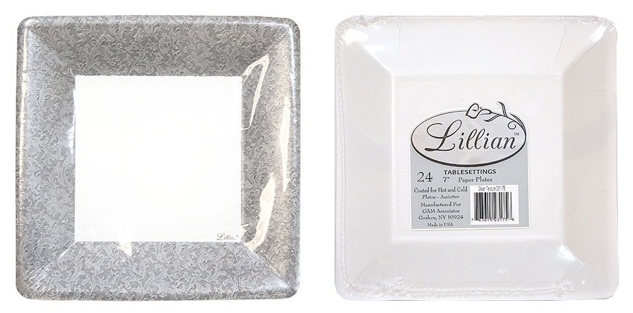 ''Texture Silver 7'''' Square DINner Paper Plates - Lillian''