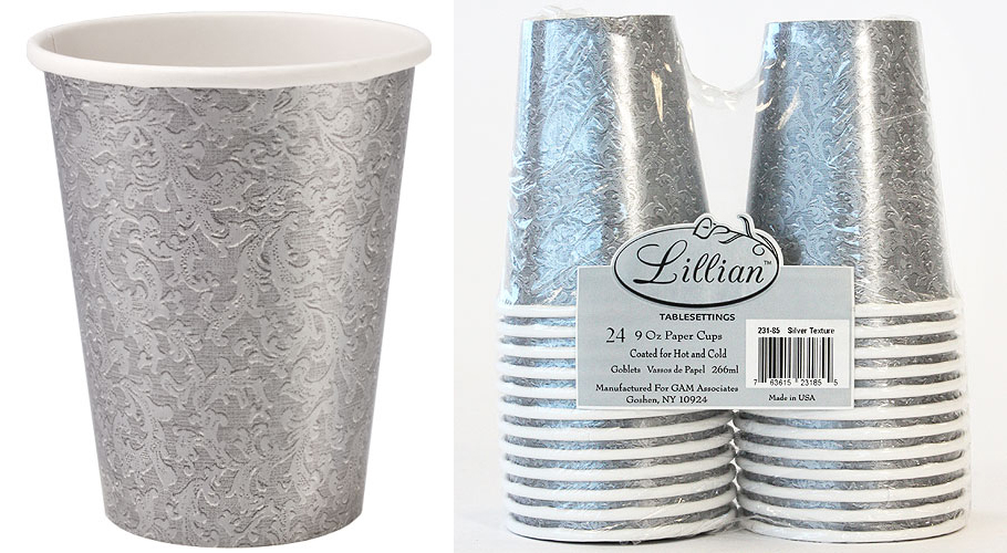 Silver Texture 9 oz. Hot/Cold Paper Cup 24-Packs - Lillian