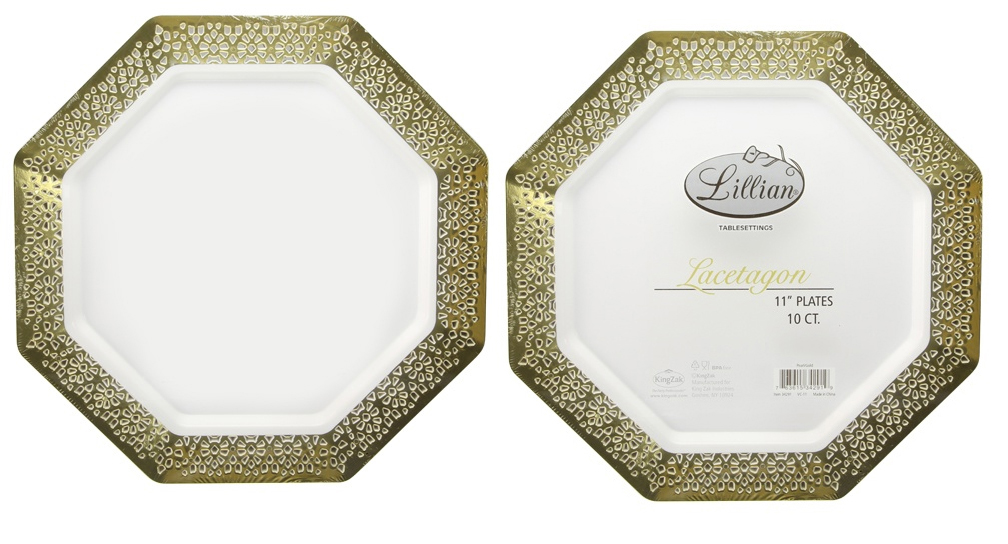''Lacetagon - 11'''' Pearl Plate - GOLD Rim - 10-Packs - Lillian''