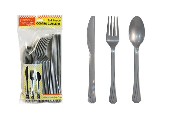 Silver Plastic Cutlery 24 Piece Sets by Hanna K. Signature - 24-Packs