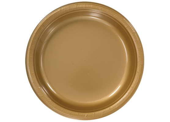 GOLD 10'' Round Plastic Plates by Hanna K. Signature - 50-Packs