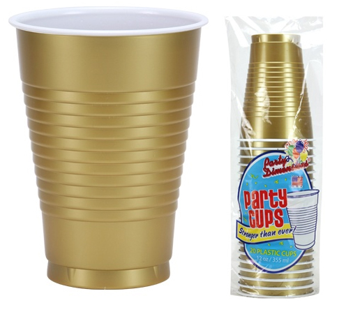 12 oz. Co-Ex Cups - GOLD - 20-Packs - Party Dimensions