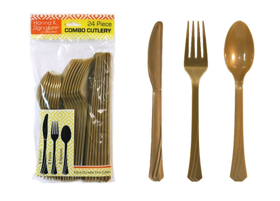 Gold Plastic Cutlery 24 Piece Sets by Hanna K. Signature - 24-Packs