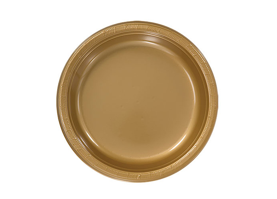 GOLD 7'' Round Plastic Plates by Hanna K. Signature - 50-Packs