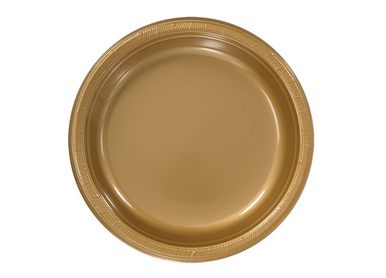 GOLD 9'' Round Plastic Plates by Hanna K. Signature - 50-Packs