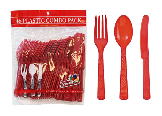 Red Plastic Cutlery 48 Piece Sets by Party Dimensions - 48-Packs