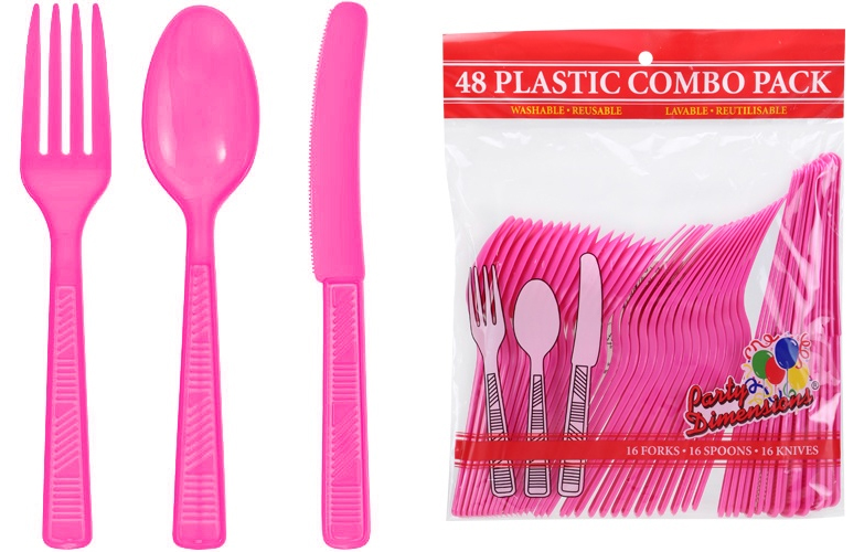 Hot Pink Cutlery Combo - 48-Packs - Party Dimensions