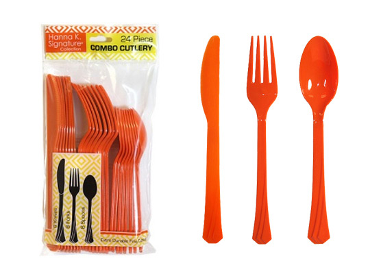 Orange Plastic Cutlery 24 Piece Sets by Hanna K. Signature - 24-Packs