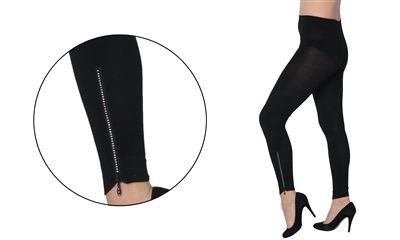 Women's Fashion LEGGINGS - Black w/ Side Ankle Zipper