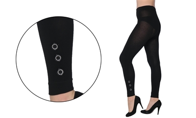 Women's Fashion LEGGINGS - Black w/ Button Down Ankle