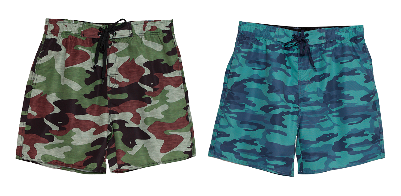 Men's Fashion Swim Trunks w/ Two Tone Camo Print - Sizes S-2XL