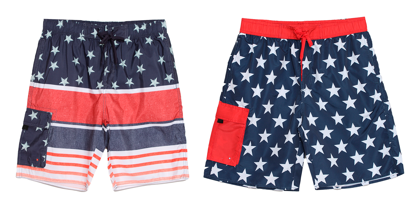 Men's Fashion Swim Trunks w/ USA American FLAG & Patriotic Print - Sizes S-2XL