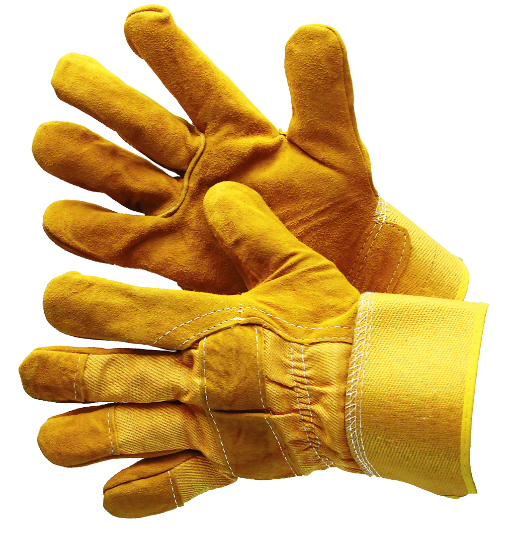 Premium Grade Shoulder LEATHER Single Palm Gloves - Golden Yellow - Size: Large