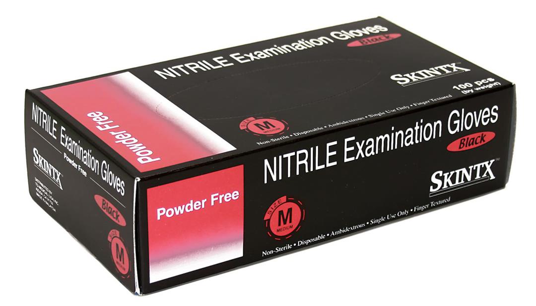 Black Medical Grade Powder Free Disposable Nitrile GLOVES - Skintx - Size: Medium