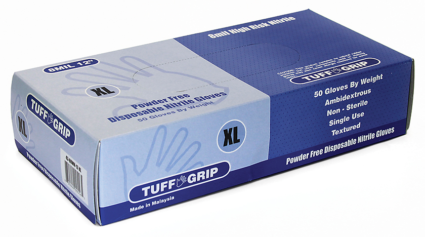''12'''' Medical Grade High Risk Powder Free Disposable Nitrile GLOVES - Tuff Grip - Size: XL''