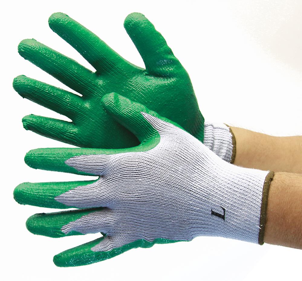 10 Gauge Cotton/Poly String Knit GLOVES w/ Nitrile Coating - Grey/Green - Size: XL