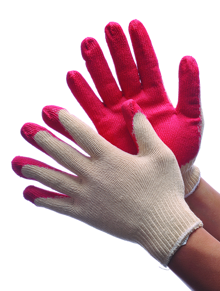 500g (Light Weight) Cotton/Poly String Knit GLOVES w/ Latex Coating - Size: Men's