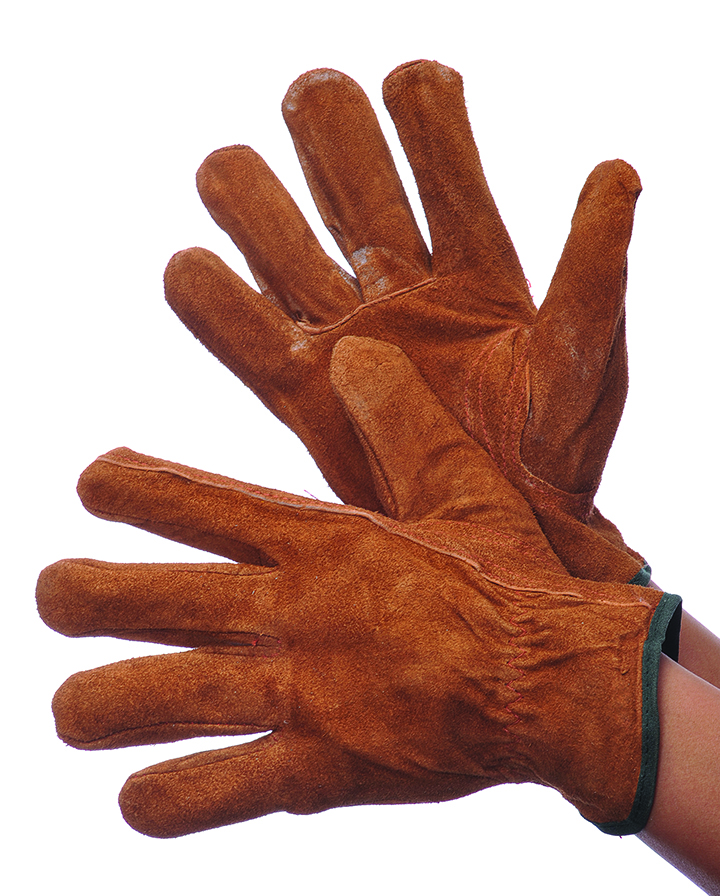 Split Cowhide Suede LEATHER Driver GLOVES w/ Keystone Thumb - Brown - Size: Large