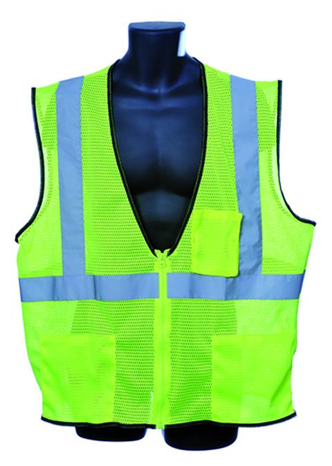 Mesh Safety VESTs w/ Zipper Closure - ANSI Class II Rating - Green - Size XL