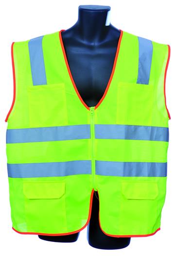 Mesh Safety VESTs w/ Zipper Closure - ANSI Class II Rating - Green - Size XL