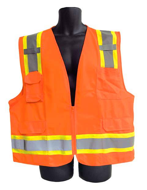 Surveyor Safety Vests w/ Zipper Closure - ANSI Class II Rating - Orange - Size XL