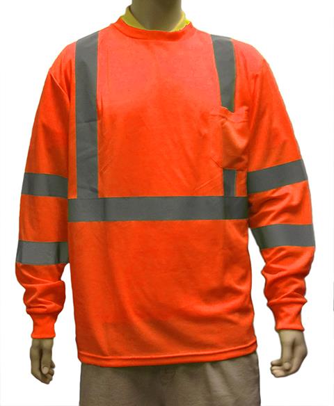 Long Sleeve Safety T-SHIRTs w/ Reflector Strips - ANSI Class III Rating - Orange - Size 2XL