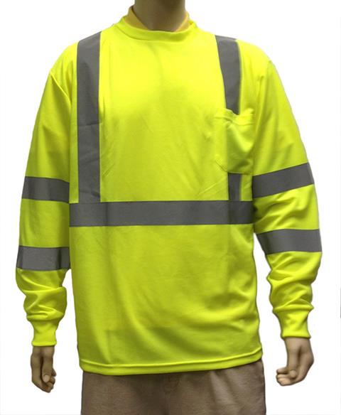 Long Sleeve Safety T-SHIRTs w/ Reflector Strips - ANSI Class III Rating - Green - Size XL