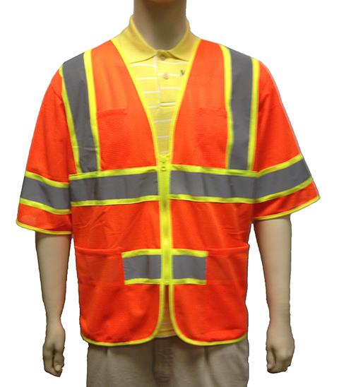 SHORT Sleeve Mesh Safety Vests - ANSI Class III Rating - Orange - Size XL