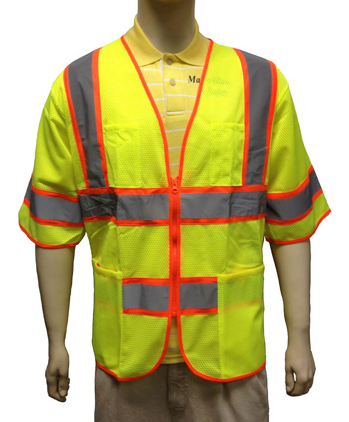SHORT Sleeve Mesh Safety Vests - ANSI Class III Rating - Green - Size Large